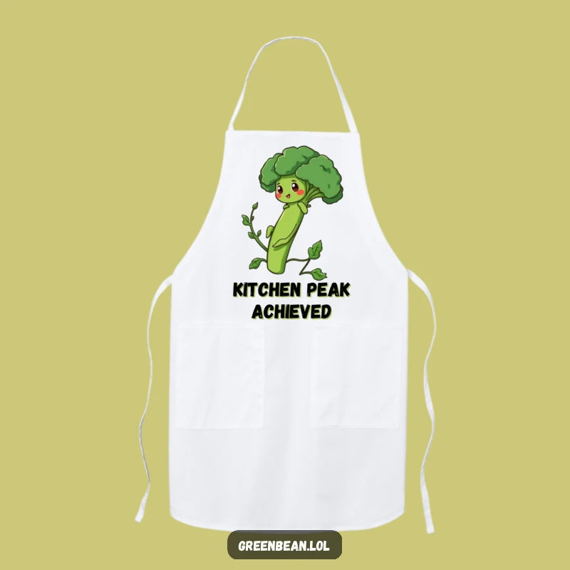Funny Bean Apron - Determined Green Bean Broccoli Climb Chef