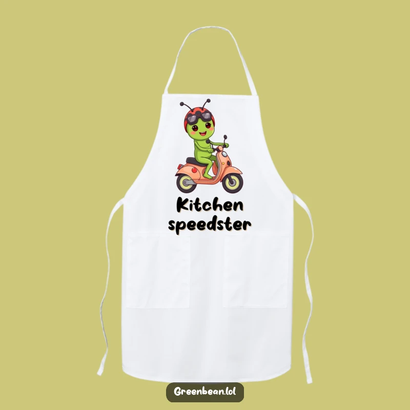 Funny Green Bean Ladybug Scooter Apron: Cook with Playful Charm