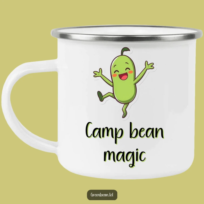 Funny Camping Mug - Green Bean Cartwheel Character, Great Funny Gift for Outdoor Foodies
