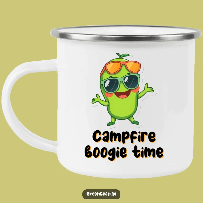 Funny Disco Green Bean Camping Mug: Campfire Grooves Guaranteed