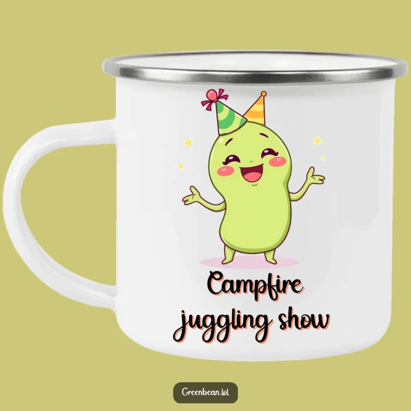 Funny Juggling Green Bean Camping Mug: Durable & Hilarious Party Drinkware