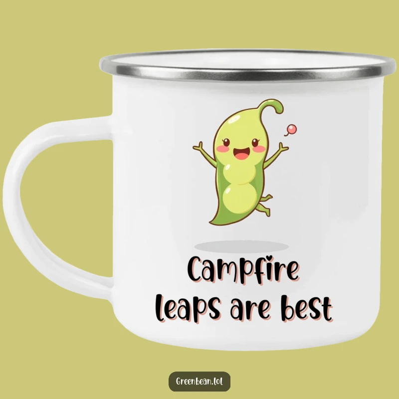 Funny Pea Pod Leap Camping Mug: Durable & Hilarious Outdoor Vegetable Drinkware