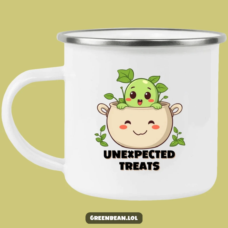 Funny Surprised Green Bean Camping Mug: Durable Veggie Surprise Cup, Perfect Outdoor Gift