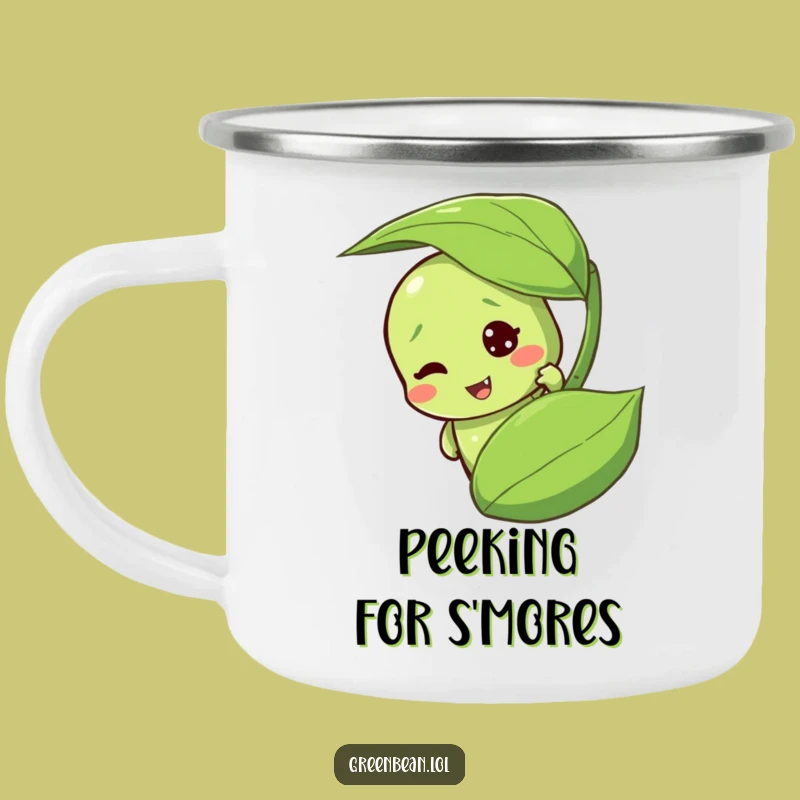 Funny Camp Sneak Green Bean Mug: Peeking Character, Rugged Funny Gift!