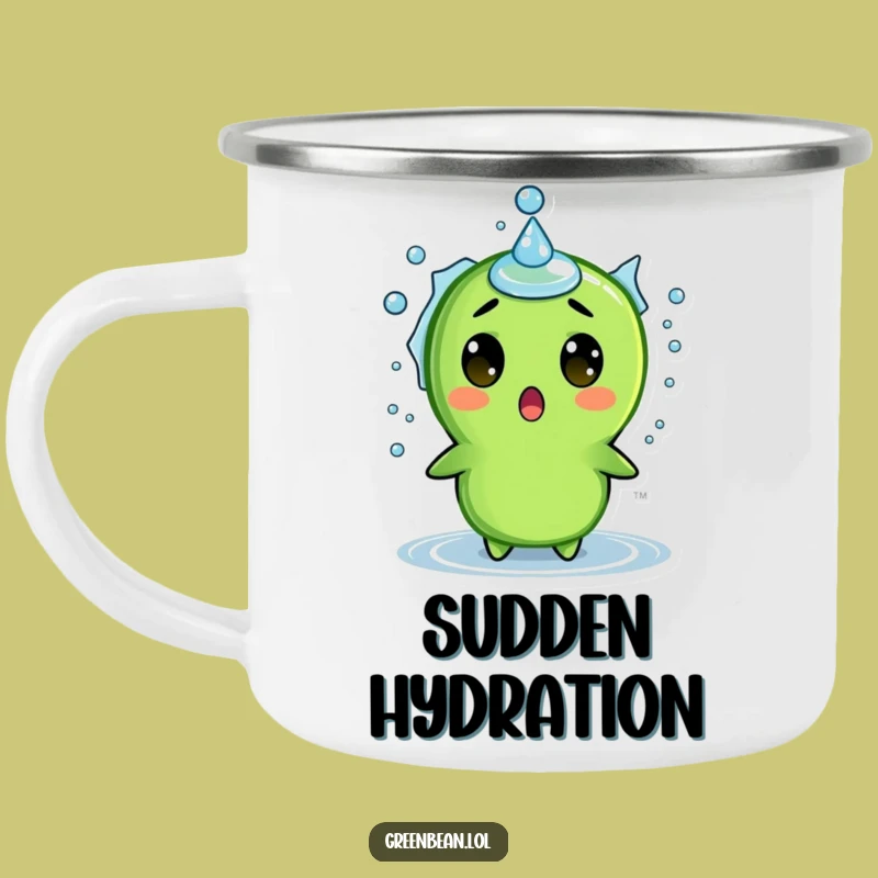 Funny Surprised Green Bean Splash Camping Mug: Hilarious Hydration for the Outdoors