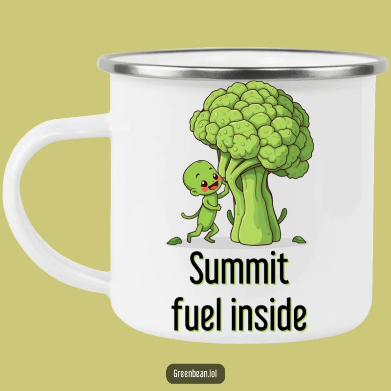 Funny Green Bean Broccoli Climb Camping Mug: Adventure Fuel for Determined Souls