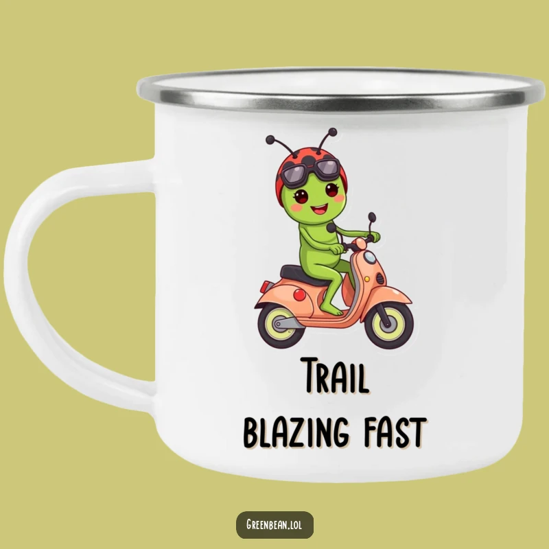 Funny Green Bean Ladybug Scooter Camping Mug: Adventure in Every Sip