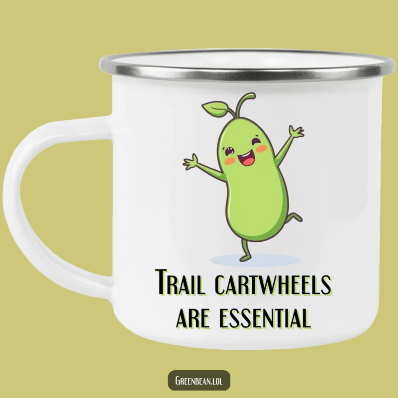 Funny Green Bean Cartwheel Camping Mug: Durable & Hilarious Outdoor Vegetable Drinkware