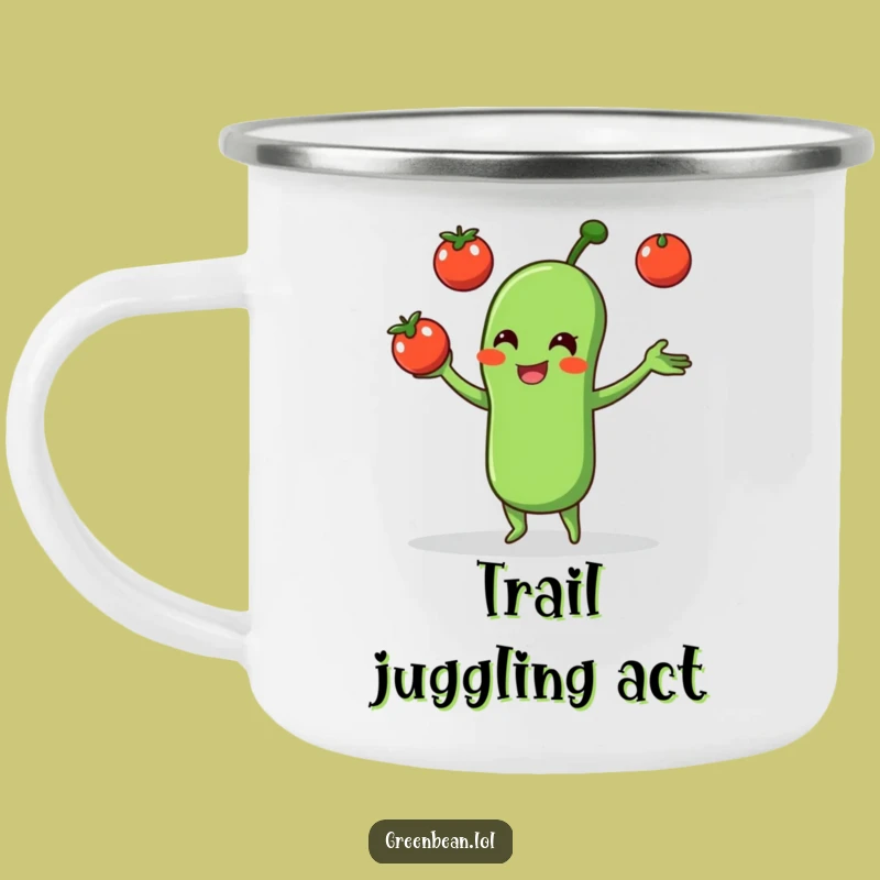 Funny Green Bean Juggling Tomatoes Camping Mug: Adventure Fuelled by Laughter