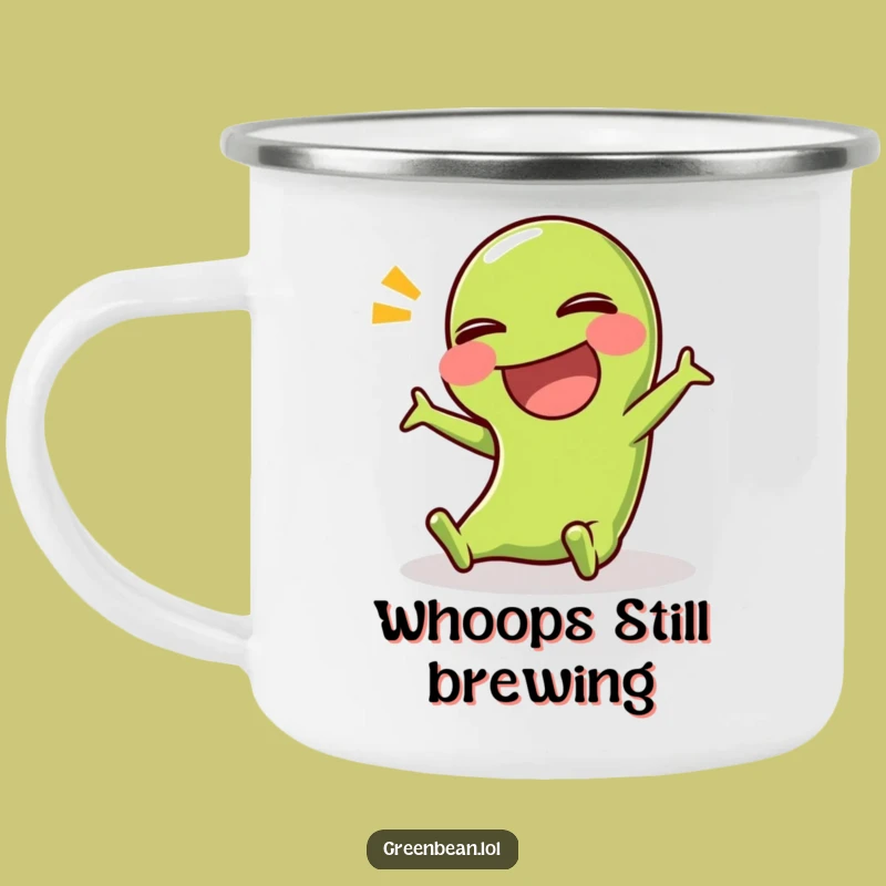 Funny Green Bean Slip Camping Mug: Trail-Ready Laughs with Comedic Vegetable