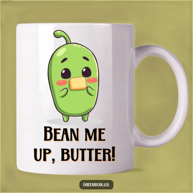 Funny Surprised Green Bean Butter Mug: Hilarious Breakfast Humor for Gift Lovers