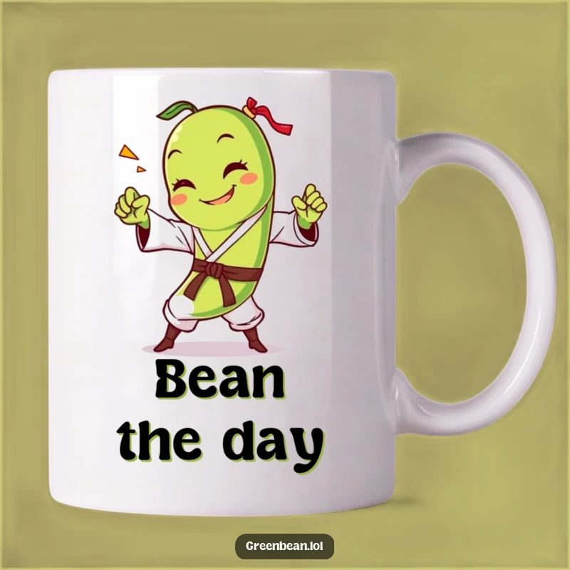 Funny Green Bean Karate Chop Mug: Hilarious Action Design, Perfect Gift for Veggie Lovers