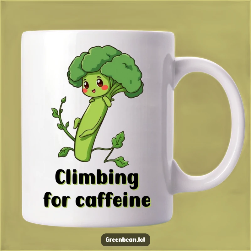 Funny Bean Mug - Determined Green Bean Broccoli Climb Gift