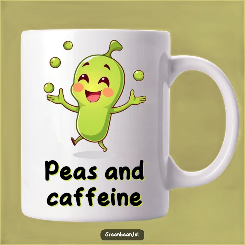 Funny Green Bean Juggler Mug: Joyful Pea Toss Coffee Cup - Perfect Funny Gift!