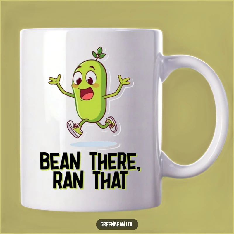 Funny Green Bean Runner Mug: Hilarious Sprinter Coffee Cup - The Perfect Funny Gift!