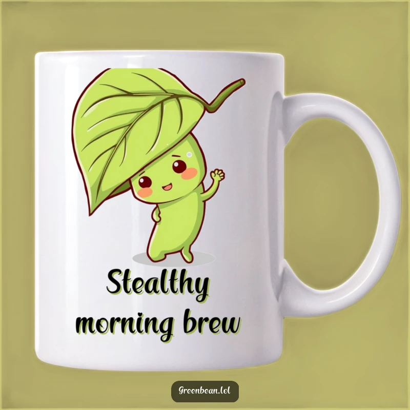 Funny Hide-and-Seek Green Bean Mug: Mischievous Veggie Character, Perfect Funny Gift