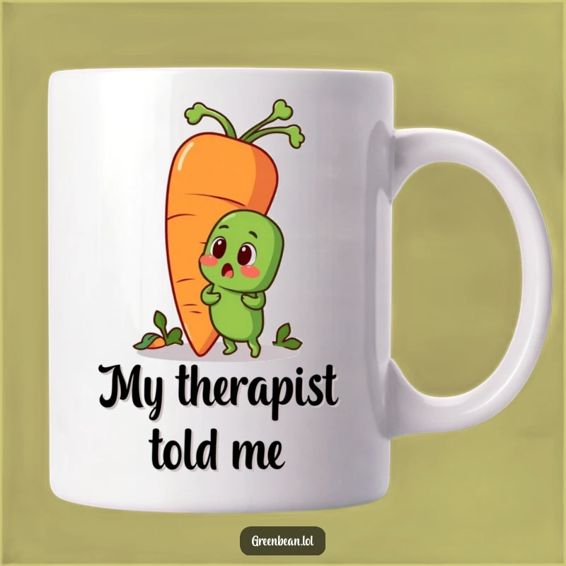 Funny Surprised Green Bean Mug Gift: A Vegetable's Shocking Encounter with a Giant Carrot Friend