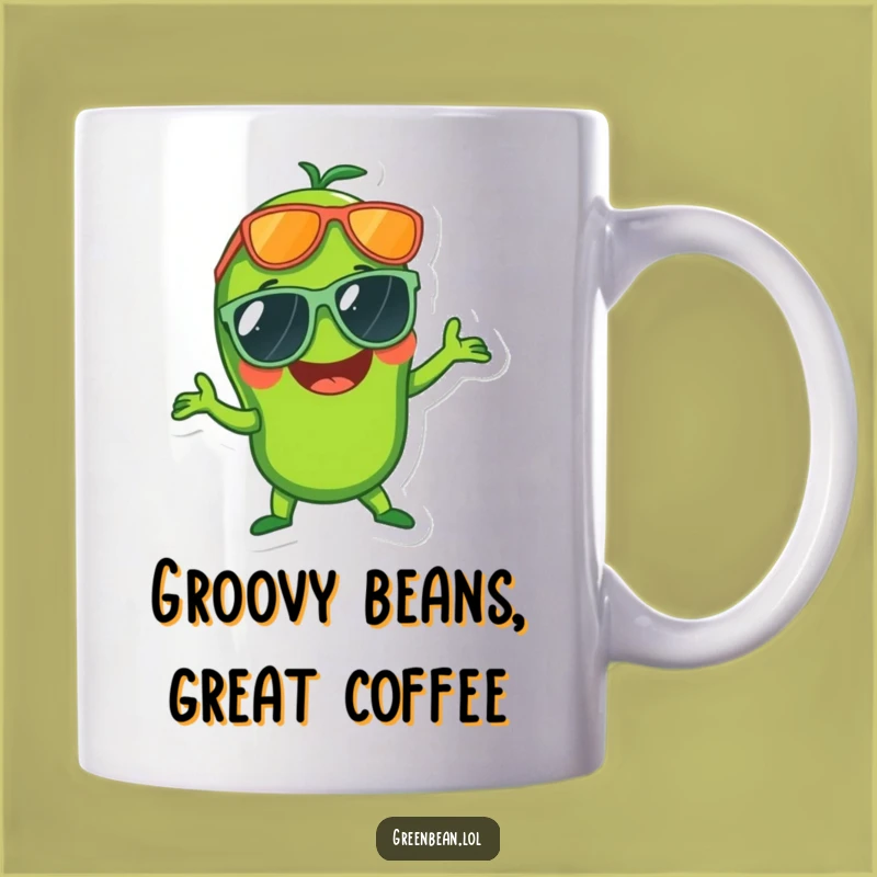 Funny Disco Green Bean Mug: Groovy Veggie Humor for Your Kitchen