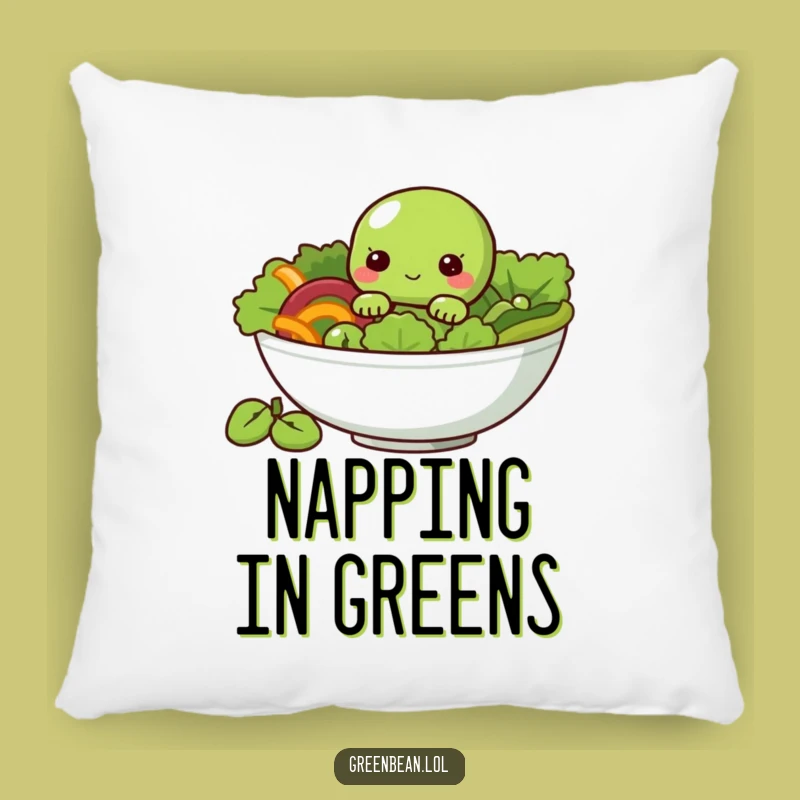 Comforting Funny Pillow - Shy Green Bean Salad Character Decor