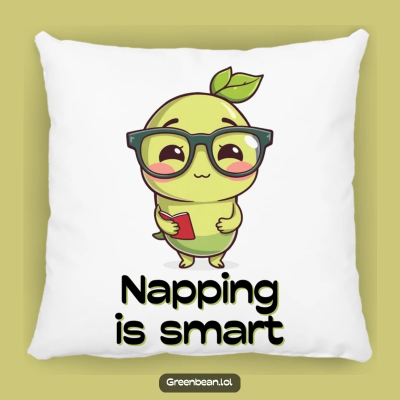 Cozy Funny Studious Green Bean Pillow: Snuggle Up with Smart Humor!