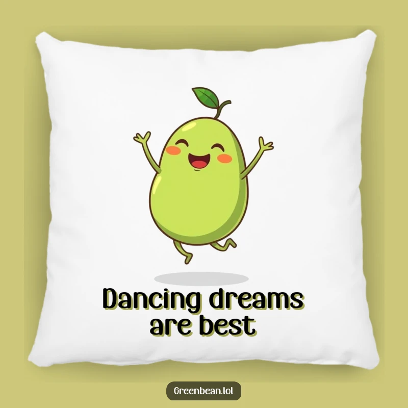 Funny Pillow: Dancing Green Bean - Cozy Veggie Cheer