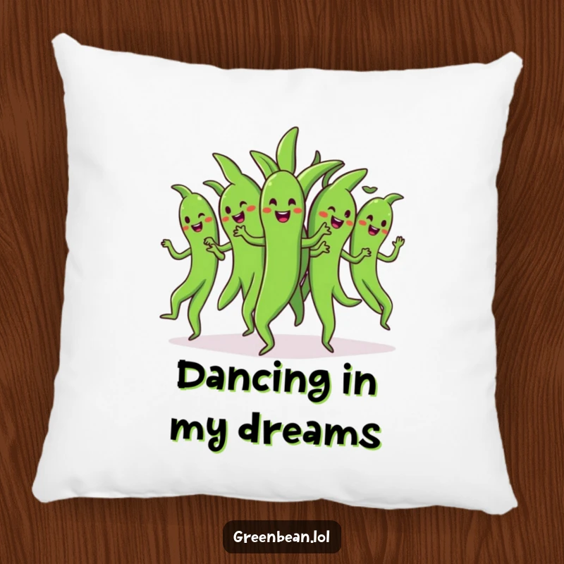 Funny dancing green beans pillow featuring a bunch of cheerful green beans doing a synchronized dance, offering a soft and comical group decorative element.