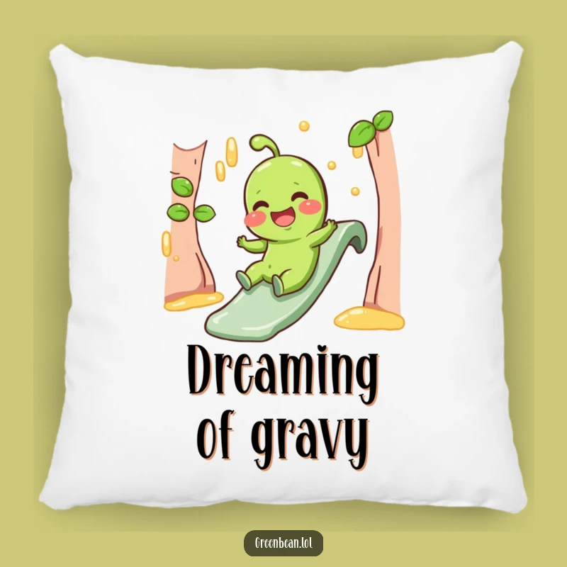 Comforting Funny Pillow - Giggling Green Bean Gravy Slide Decor
