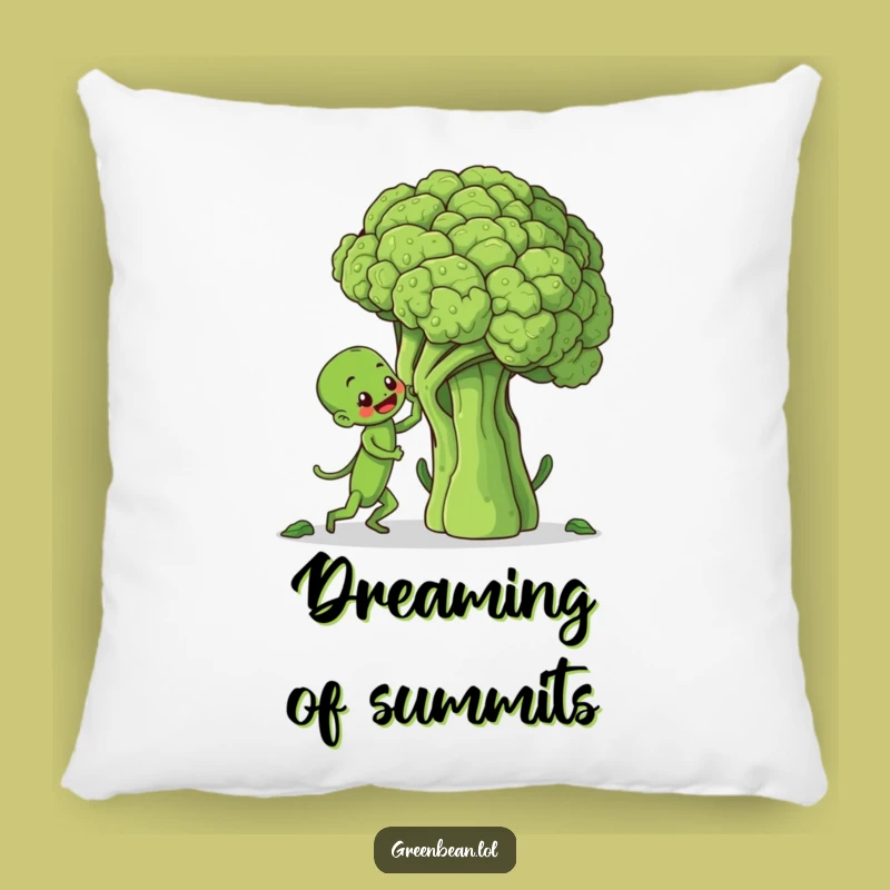 Funny Green Bean Broccoli Climb Pillow: Comfy & Hilarious Decor for a Determined Soul