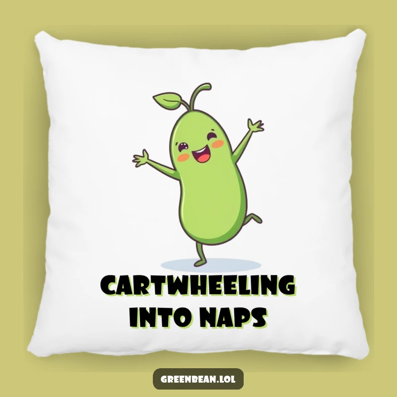 Funny Green Bean Cartwheel Pillow: Cozy & Hilarious Vegetable Accent for Your Couch
