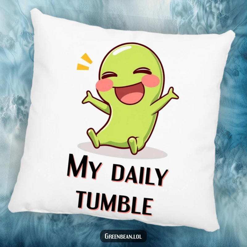 Funny pillow showcasing a green bean character in a comical slip, offering comfort and a touch of vegetable humor.