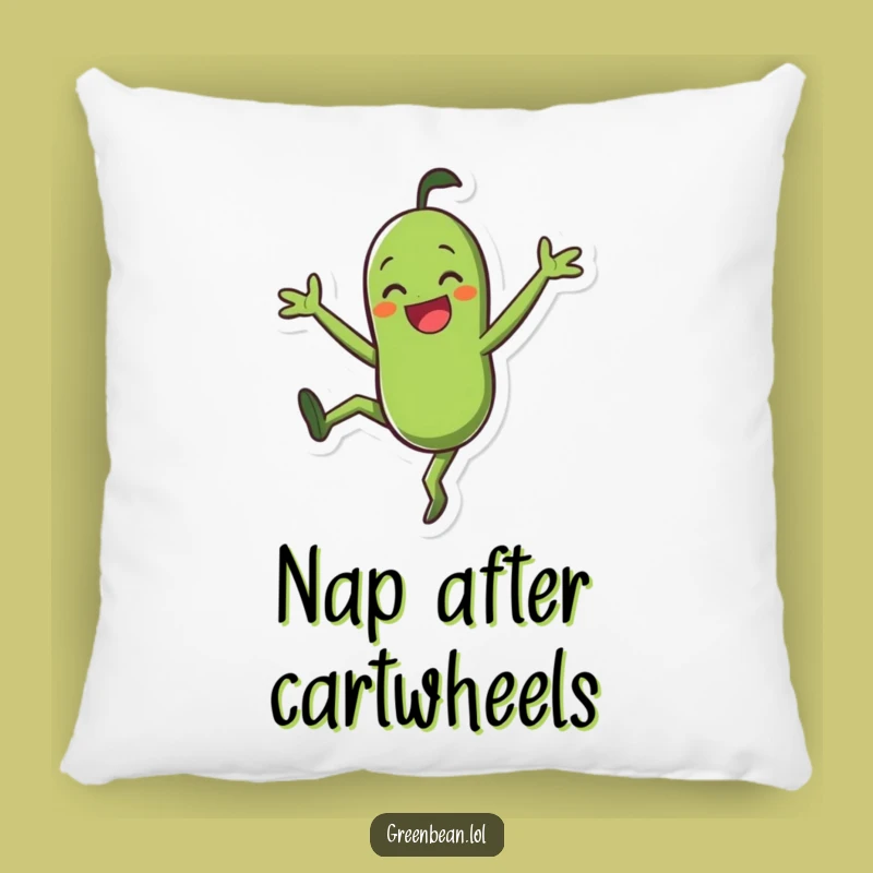 Funny Pillow - Green Bean Cartwheel Character, Cozy Funny Gift for Active People