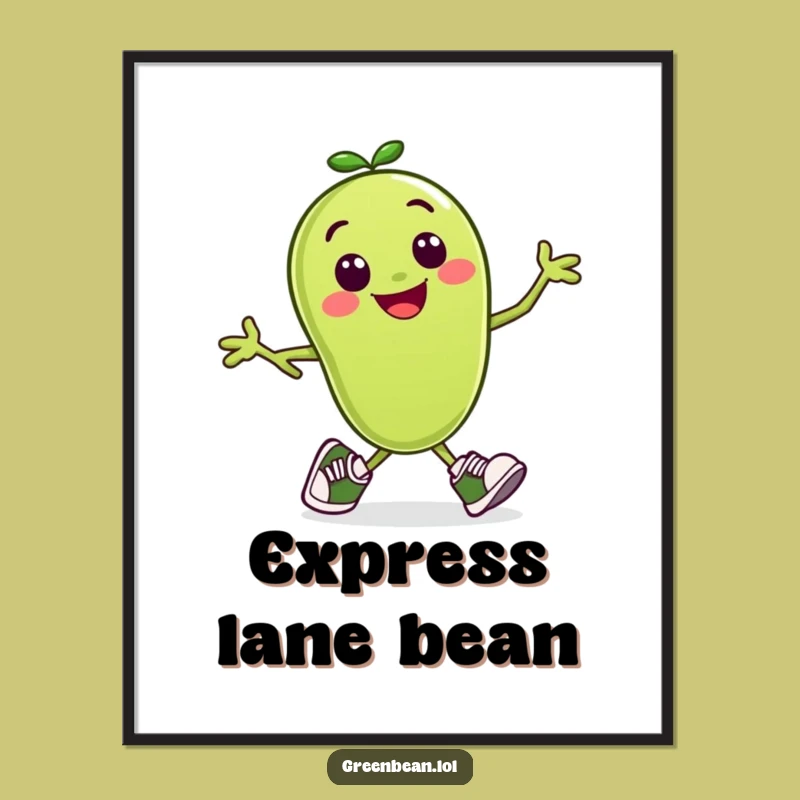 Funny Runner Bean Art Print: Active Veggie, Instant Funny Gift Download