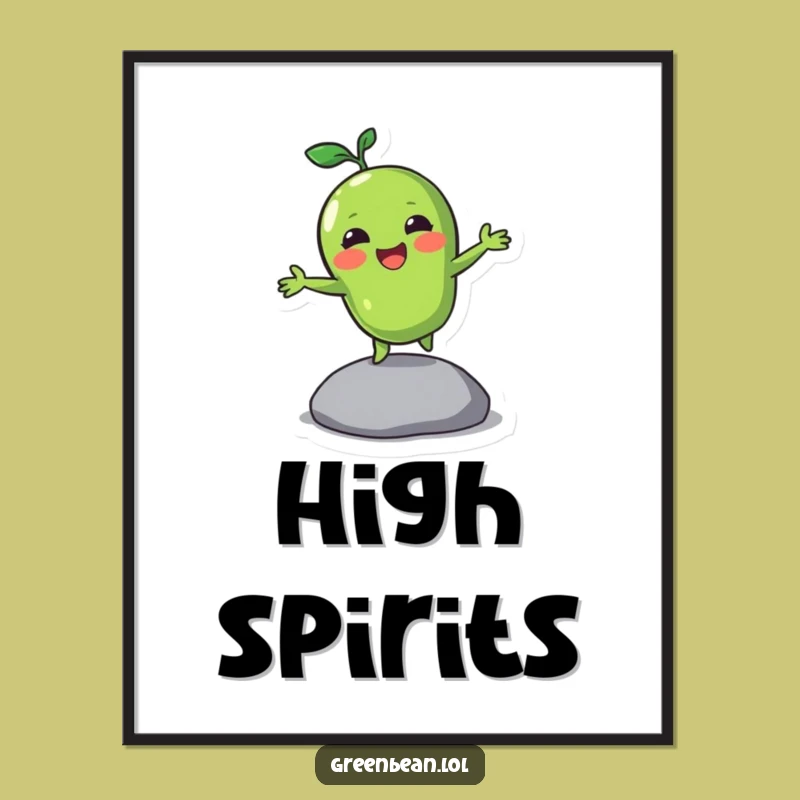 Funny Bouncing Green Bean Digital Art: Instant Energetic Vegetable Decor for Smiles