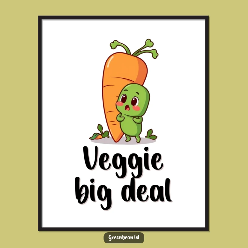 Funny Green Bean Carrot Art Print: Humorous Vegetable Surprise Decor, Perfect Gift