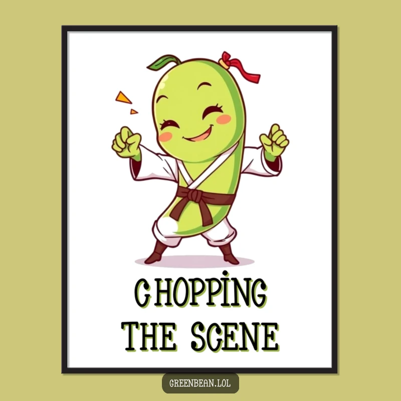 Funny Green Bean Karate Chop Digital Art: Instant Laughs, Perfect Printable Funny Gift