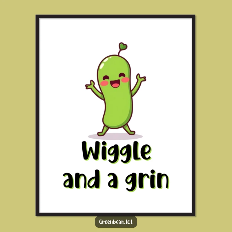Funny Green Bean Shimmy Art Print: Lively Dance Decor, Perfect Gift