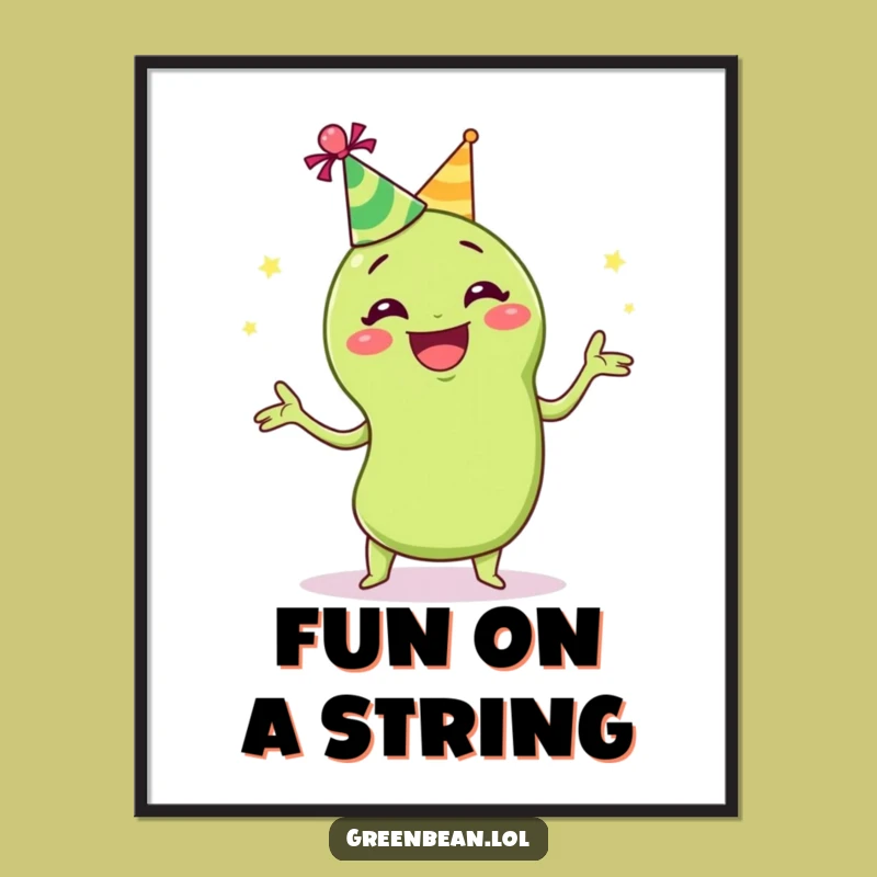 Funny Juggling Green Bean Digital Art: Vibrant & Hilarious Party Print