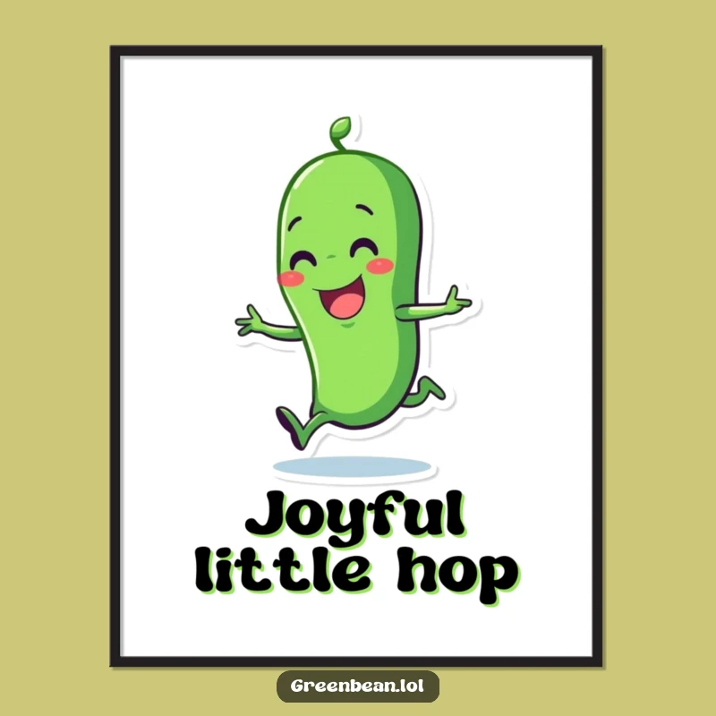 Funny Hopping Green Bean Art: Joyful Character, Instant Funny Gift!