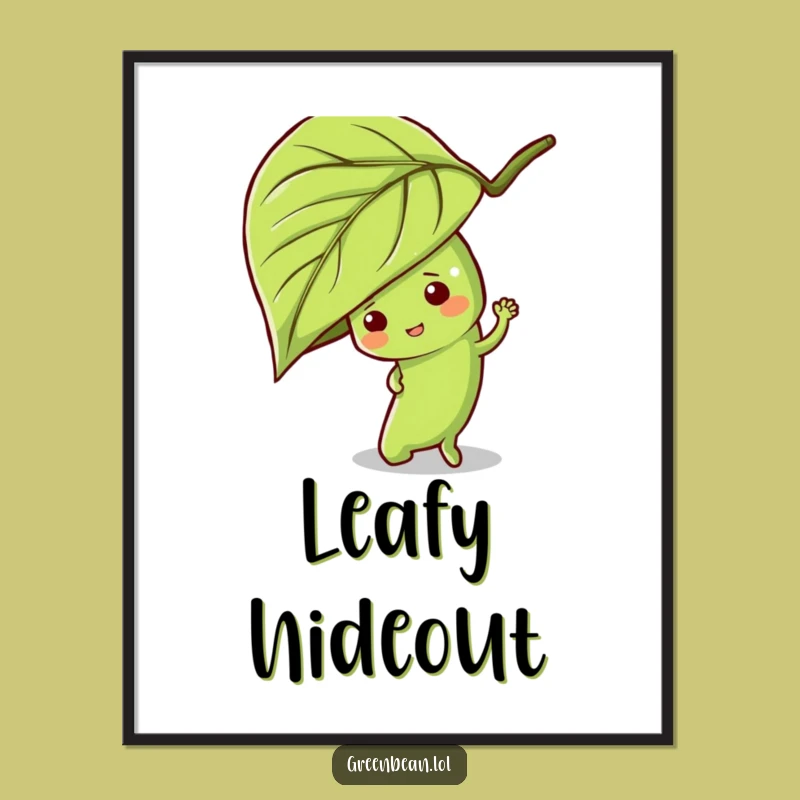 Funny Hide-and-Seek Green Bean Digital Art: Mischievous Veggie Fun, Instantly Funny Gift