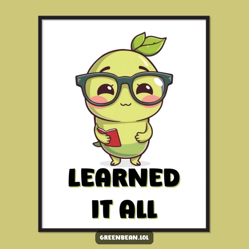 Funny Studious Green Bean Digital Art: Instant Intellectual Decor!