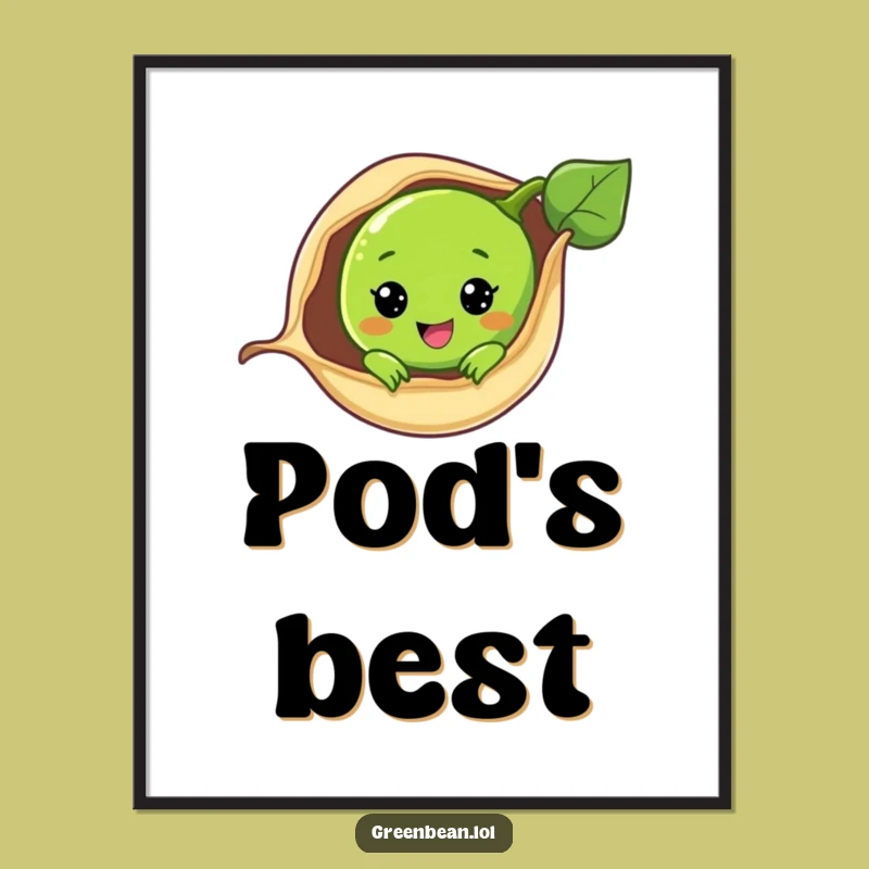 Funny Peek-a-Boo Green Bean Digital Art: Instant Cute Vegetable Decor for Smiles