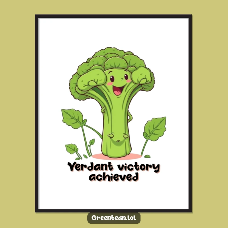 Funny Green Bean Climbing Broccoli Digital Art: Instant Laughs
