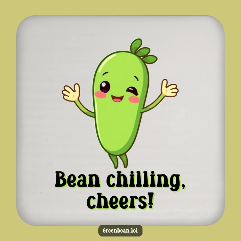 Funny Green Bean Coaster: Cheerful Waving Protection, Cute Funny Gift!