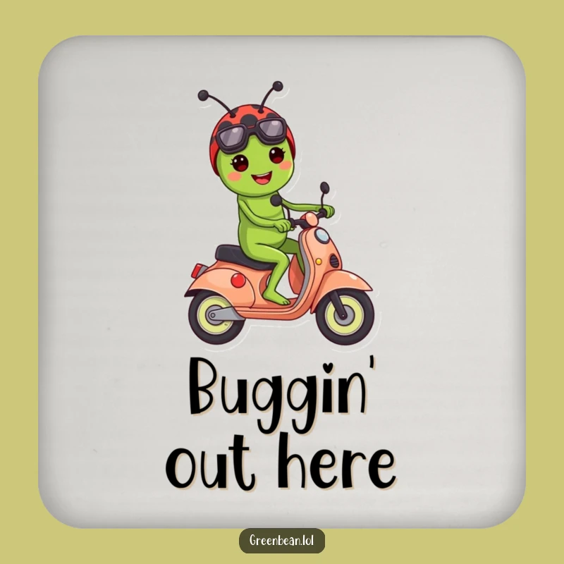 Funny Green Bean Ladybug Scooter Coasters: Protect Your Surfaces with Fun