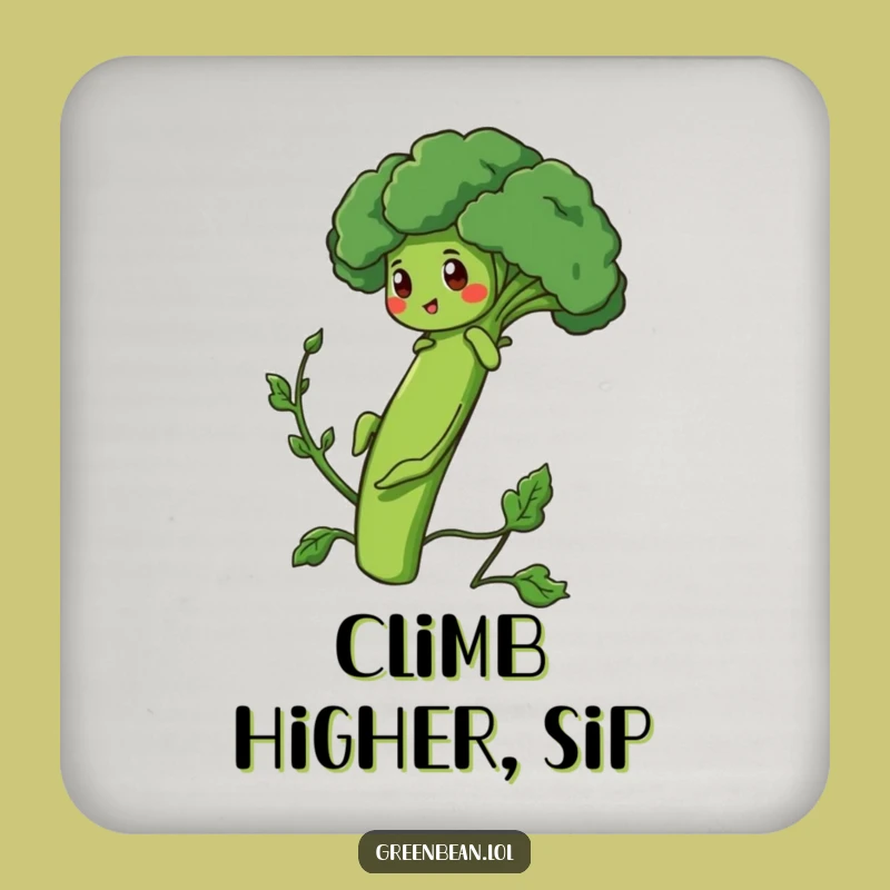 Funny Coaster Set - Determined Green Bean Broccoli Climb Protection