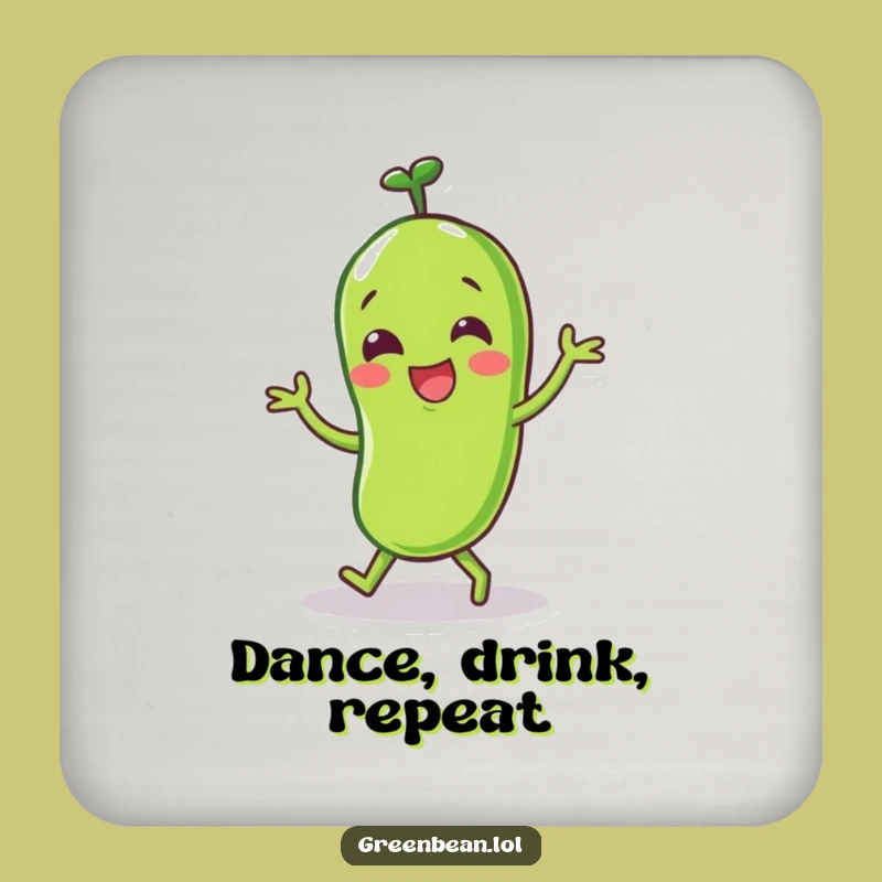 Funny Happy Green Bean Dance Drink Coaster: Joyful Protection - Gift Idea