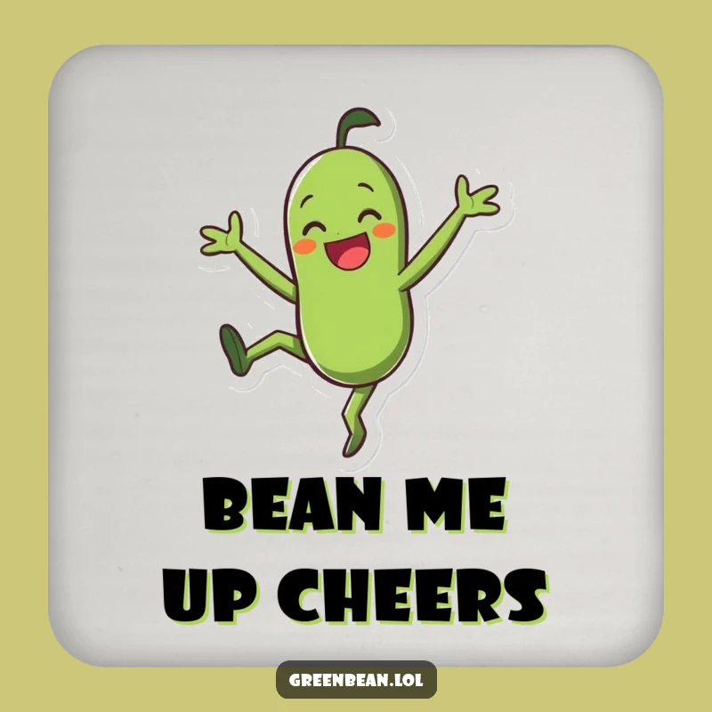 Funny Coaster Set - Green Bean Cartwheel Character, Protect Surfaces with Funny Gift