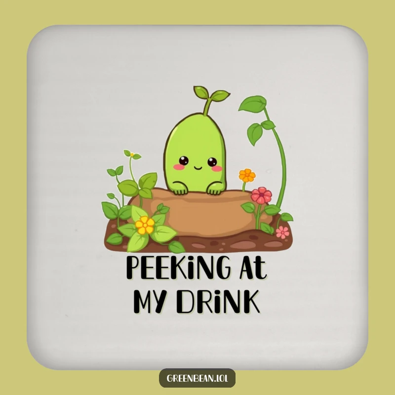 Funny Curious Green Bean Coaster: Garden Peek Protection, Perfect Gift