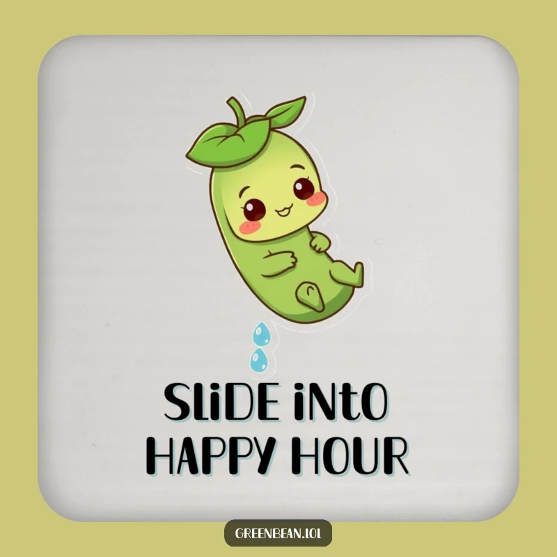 Funny Green Bean Dewdrop Drink Coaster: Playful Protection - Gift Idea