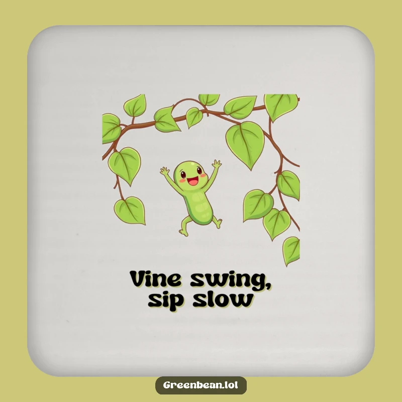 Funny String Bean Trapeze Swing Coaster: Humorous Veggie Bar Accessory Gift